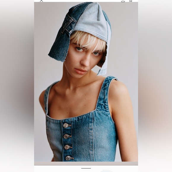 Zara TRF PATCHWORK DENIM TOP BLUE - Picture 4 of 5